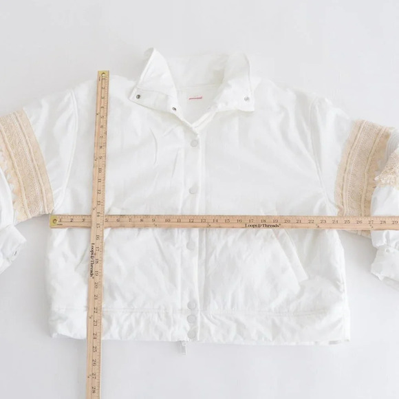 Free People FP Movement Solstice Bomber Cream Crochet Trim Lace Jacket Boho L - Picture 4 of 15